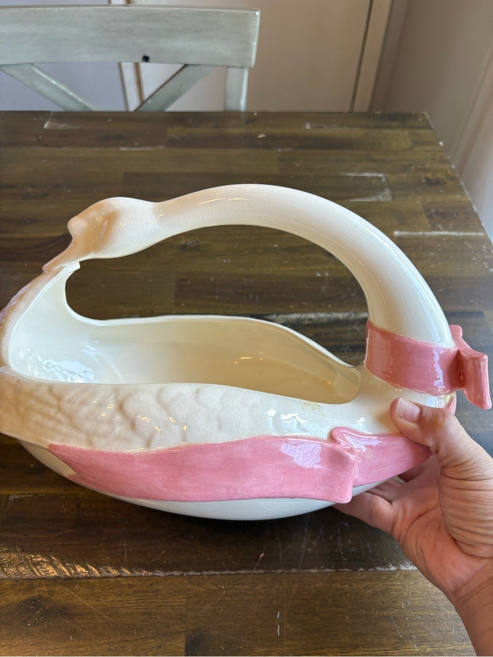 Vintage Goose Swan Basket Planter Ceramic Bow Cottagecore Granny Grandmacore